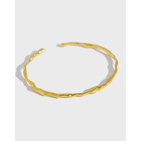 wholesale S925 Sterling Silver SF211 Korean Version INS Minimalist Irregular Hammer Texture Women's Bracelet, Versatile Silver Bangle-18K gold 925 silver