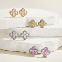 wholesale S925 Sterling Silver Korean Version Live Cross-border Earrings for Women, Four-Leaf Clover Zircon Inlaid Exquisite High-End Sense Ear Accessories Wholesale-DY1D0339-SW-BF 925 silver