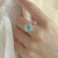 wholesale S925 Sterling Silver Aquamarine Ring for Women, Small and Unique Design, Super Sparkling Light Blue Topaz Ring, Japanese and Korean Minimalist Style-0-2