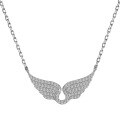 wholesale S925 Sterling Silver Cross-Border Live Streaming Women's Necklace, Unique Design Small Angel Wing Full Diamond Pearl Inlaid Collarbone Chain-0-10