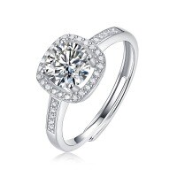 S925 Silver Moissanite Six-Claw Light Luxury Adjustable Ring-R10875 Moissanite, 1 carat/6.5mm