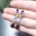 wholesale S925 Sterling Silver Inlaid with Natural Garnet and Peridot Multi-Color Gemstone Earrings, Personalized Vacation Earrings, European and American Style-0-4