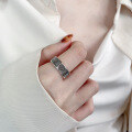 wholesale S925 Sterling Silver Retro Vintage Chinese Style Wide Band Adjustable Open Ring-0-3
