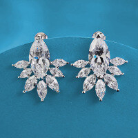 wholesale S925 Sterling Silver Marquise Stud Earrings for Women, Fashionable Commuter Style with Inlaid Design-E544 925 silver