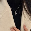 wholesale 925 Sterling Silver Music Note T Square Diamond Full Diamond Pendant Necklace Sweet and Elegant Temperament Niche Design Collarbone Chain-0-4