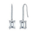 wholesale S925 sterling silver gold-plated emerald cut 6*8mm square hook earrings for women with full moissanite-0-0