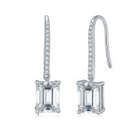 wholesale S925 sterling silver gold-plated emerald cut 6*8mm square hook earrings for women with full moissanite-Emerald cut 6*8mm>925 silver (4+0.15 carats in total)