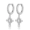 wholesale S925 Sterling Silver Micro-Pave Zircon Cross Pendant Hoop Ear Clasp Fashionably Unique and Creative High-End Earrings-0-4