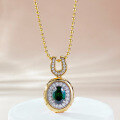 wholesale S925 Silver Gold-Plated Bohemian Style 6*8mm Green Zircon Oval Pendant Adjustable Necklace for Women-0-0
