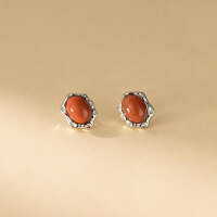 wholesale S925 silver nalan ear accessories fresh and sweet ins style design sense south red agate ear studs M06598-S925 silver pair 925 silver