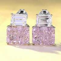 wholesale S925 Silver New 8*10 High Carbon Diamond Yellow Pink Blue Square Stud Earrings for Women, Fashion and Versatile-E297 Sea Blue 925 Silver