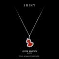 Sterling Silver New Fine Craft Gourd Necklace with Mother-of-Pearl and Red Agate-0-4