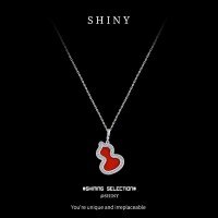 Sterling Silver New Fine Craft Gourd Necklace with Mother-of-Pearl and Red Agate-925 Sterling Silver + Platinum