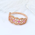 wholesale 925 Silver Rose Gold Plated, Lace Style Red Garnet Open Ring with Retro Wave Pattern-0-2