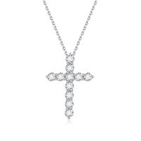 wholesale 18K Gold Cross Necklace with Lab-Grown Diamonds and Platinum, High-End Cross-Border Non-Fading 18K Gold Collarbone Chain-18k gold necklace with cultured diamonds