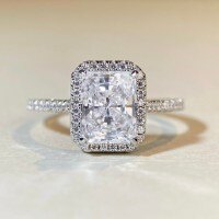 S925 Sterling Silver 7x9mm Radiant Cut High-Carbon Zircon Ring for Women, Direct from Manufacturer.-White Diamond - CBJZ185  No. 5