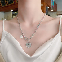 wholesale S925 Sterling Silver Trendy OT Buckle Love Pendant Necklace, Hip-Hop Style Versatile Choker-159L/approximately 21 grams 925 silver