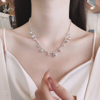 wholesale S925 Sterling Silver Korean Style Personalized Mixed Large and Small Sphere Bead Necklace, Minimalist Creative Collarbone Chain for Women-579LM/approx. 17.5g 925 silver