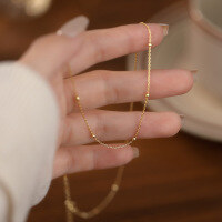 wholesale S925 Sterling Silver Women's Round Bead Necklace, Fashion Simple Versatile French Style Light Luxury Trendy Cross-border Wholesale-A3497-Gold 925 Silver