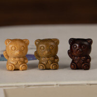 wholesale Metal material sandalwood carved bear bow tie bear rosewood green sandalwood pendant DIY bag charm phone charm wooden accessory-Old sandalwood