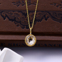 wholesale S925 sterling silver accessories with natural white crystal to counteract negative energy, double-sided pendant, retro lace hollow-out necklace-With bare chain>925 silver