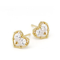 wholesale Pure silver jewelry source factory direct sales, spring and summer new Japanese and Korean style, fresh and elegant white zircon heart-shaped versatile earrings-Heart Earrings>925 Silver