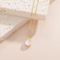 wholesale S925 Sterling Silver Source Factory Natural Cream Blue Moonstone Necklace Oval Gemstone Minimalist Ins Style Pendant-0-2