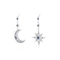 wholesale 925 Sterling Silver Asymmetrical Star Moon Earrings With Colorful Zirconia-0-1