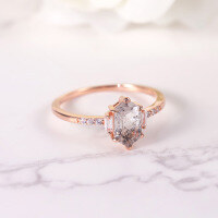 wholesale S925 Silver Fashion Irregular Natural Salt and Pepper Crystal Ring Flash Spirit Drilled Cross-Border Black and White Irregular Crystal Ring-Rose Gold Natural Salt and Pepper Crystal Ring (White Gemstone)  US Size 7