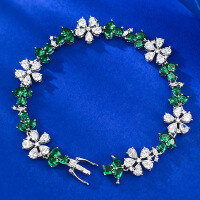 wholesale S925 Silver, Mu Jing Jewelry NewFloral Bracelet for Women, Daily Wear Simple and Versatile Style-B096 Green Diamond Bracelet [18cm] 925 Silver