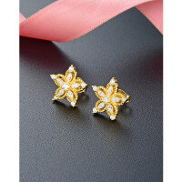 wholesale 925 Sterling Silver Floral Ear Studs Minimalist Elegant Niche High-End Hollow Five-Petal Flower Diamond Accent Earrings for Women-Flower earrings in gold with plastic earplugs  925 silver