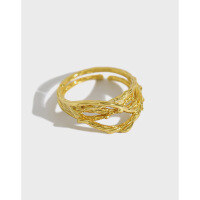 wholesale S925 Sterling Silver JA440 Korean-style Thorn Silver Ring, INS Niche Irregular Texture Open Adjustable Women's Ring-18K Gold [No. 13/Adjustable] Opening adjustable