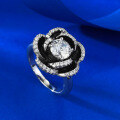 wholesale S925 Silver New Live Streaming Style Camellia Ring with 65mm Round White Diamond Bud and Blossom Ring Band-0-1