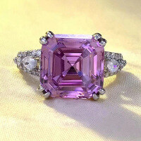 wholesale S925 silver new 11*11mm high-carbon diamond ring for women, cherry blossom pink, luxurious European and American style, best-selling-R649 Pink Diamond>No. 9