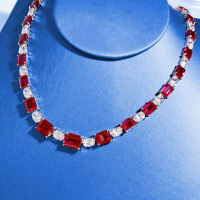 wholesale S925 Sterling Silver Zhuo Zhifan New Hot-Selling Export Style Single Row Full Diamond Pigeon Blood Red Choker Necklace 38+5-N141 Ruby Necklace 925 Silver
