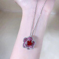 wholesale Metal: 925 Sterling Silver Zhu Zhifan New Pigeon Blood Red Flower Necklace Rose Petal Fashion Versatile Pendant for Women-0-3