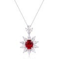 wholesale S925 Sterling Silver Live Hot Harvest Cultured Ruby Pendant Collarbone Chain Fashion High-End Snowflake Necklace Cultured Colored Gemstone-0-4
