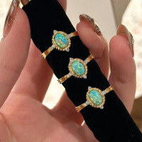 wholesale S925 silver new geometric oval unisex cross-border multi-platform best-selling diamond-encrusted luxury ring-R1286 Opal Blue Ring>Size 9