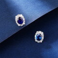 wholesale S925 Sterling Silver Wholesale Factory Elegant Earrings Inlaid with 5A High Carbon Diamond Blue Sapphire Ruby Stud Ear Jewelry-0-3