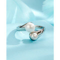 wholesale S925 Sterling Silver Freshwater Pearl Ring for Women, Minimalist Design, Autumn/Winter Advanced Sense Light Luxury Adjustable Ring-0-1