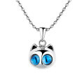 wholesale S925 Sterling Silver Retro Classic Cat Pendant with Deep Blue Eyes, Fashion DIY Accessory-0-4