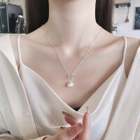 wholesale 925 Sterling Silver Fashionable European and American Ins-style Personalized OT Buckle Brushed Bead Pendant Trendy and Versatile Necklace for Women-605LH/approx. 5.2g>925 silver