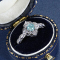 S925 Silver Four-Leaf Clover Ring with Natural Guatemalan Blue Jadeite-0-3