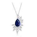 wholesale S925 Sterling Silver New Style 3ct Blue Teardrop 8*12 Unique Design Necklace 40+5cm-0-6