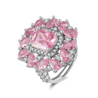 wholesale S925 Sterling Silver Jewelry, Light Luxury Premium Ultra-Sparkling Zircon Ring, Oval Zircon Wedding Ring-White gold, 10g opening adjustable