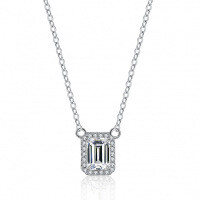 Sterling Silver Pendant with 2ct Moissanite and Emerald-Cut Bezel Setting.-1 carat (simulated diamond)