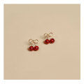 wholesale S925 silver red cherry earrings women Korean style synthetic red garnet zirconia short earrings G8885-0-0