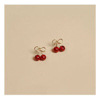 wholesale S925 silver red cherry earrings women Korean style synthetic red garnet zirconia short earrings G8885-S925 silver pair silver>925 silver