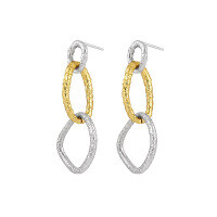 wholesale S925 sterling silver women's earrings with 779 niche, stylish, edgy, and luxurious split-color electroplated texture and irregular geometric triple rings-Platinum + 18K gold [with sterling silver ear plugs]  925 silver