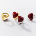 wholesale S925 sterling silver epoxy red heart ear clips, ins-style high-end elegant earrings for women, M03837-0-2